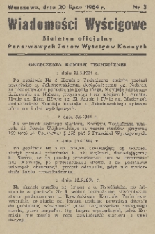 Wiadomości Wyścigowe : biuletyn oficjalny Państwowych Torów Wyścigów Konnych. 1964, nr 3