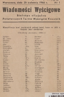 Wiadomości Wyścigowe : biuletyn oficjalny Państwowych Torów Wyścigów Konnych. 1965, nr 1