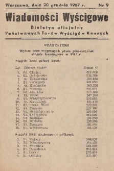 Wiadomości Wyścigowe : biuletyn oficjalny Państwowych Torów Wyścigów Konnych. 1967, nr 9