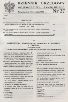 Dziennik Urzędowy Województwa Zamojskiego. 1996, nr 27