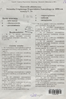 Dziennik Urzędowy Województwa Zamojskiego. 1998, Skorowidz Alfabetyczny Dziennika Urzędowego Województwa Zamojskiego za 1998 rok, numery 1-34