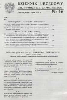 Dziennik Urzędowy Województwa Zamojskiego. 1998, nr 16