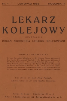 Lekarz Kolejowy : organ Zrzeszenia Lekarzy Kolejowych. R.3, 1930, nr 4