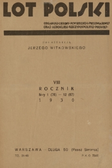 Lot Polski : organ Ligi Obrony Powietrznej i Przeciwgazowej oraz Aeroklubu Rzeczypospolitej Polskiej. R. 8, 1930, Spis rzeczy