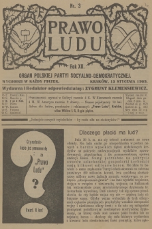Prawo Ludu : organ Polskiej Partyi Socyalno-Demokratycznej. R.12, 1909, nr 3 - [skonfiskowany]