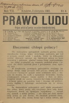 Prawo Ludu : organ Polskiej Partyi Socyalno-Demokratycznej. R.7, 1902, nr 6