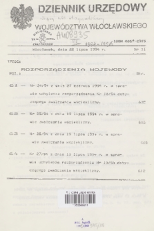 Dziennik Urzędowy Województwa Włocławskiego. 1994, nr 11