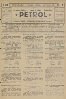 Petrol : czasopismo naftowe : journal de pétrol : Naphtazeitung. R.10, 1929, № 674
