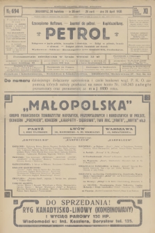 Petrol : czasopismo naftowe : journal de pétrol : Naphtazeitung. R.11, 1930, № 694