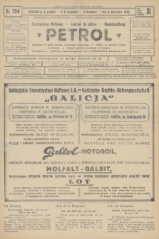 Petrol : czasopismo naftowe : journal de pétrol : Naphtazeitung. R.11, 1930, № 724
