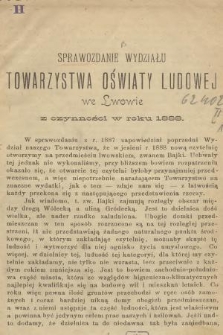 Sprawozdanie Wydziału Towarzystwa Oświaty Ludowej we Lwowie : z czynności w roku 1888