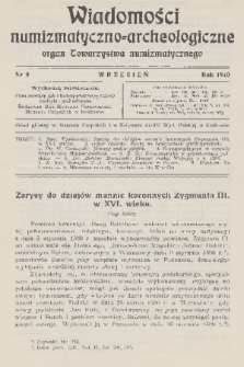 Wiadomości Numizmatyczno-Archeologiczne : organ Towarzystwa Numizmatycznego. T.2, 1910, nr 9
