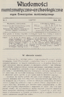 Wiadomości Numizmatyczno-Archeologiczne : organ Towarzystwa Numizmatycznego. T.3, 1911, nr 2