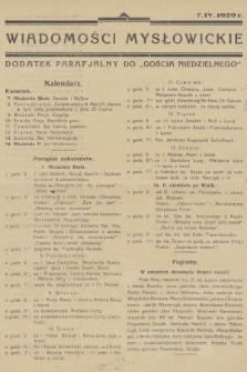 Wiadomości Mysłowickie : dodatek parafjalny do „Gościa Niedzielnego”. [R.1], 1929, [nr 1]