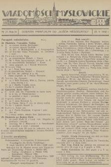 Wiadomości Mysłowickie : dodatek parafjalny do „Gościa Niedzielnego”. R.4, 1932, nr 21