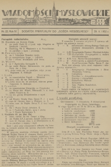 Wiadomości Mysłowickie : dodatek parafjalny do „Gościa Niedzielnego”. R.4, 1932, nr 22