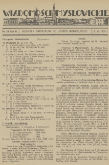 Wiadomości Mysłowickie : dodatek parafjalny do „Gościa Niedzielnego”. R.4, 1932, nr 24