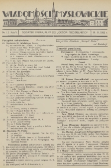 Wiadomości Mysłowickie : dodatek parafjalny do „Gościa Niedzielnego”. R.5, 1933, nr 12