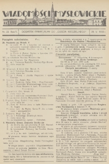Wiadomości Mysłowickie : dodatek parafjalny do „Gościa Niedzielnego”. R.5, 1933, nr 22