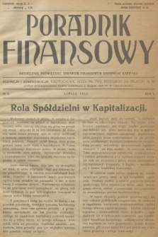 Poradnik Finansowy : miesięcznik poświęcony sprawom finansowym drobnego kapitału. R.1, 1933, №  2