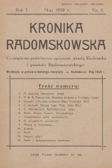 Kronika Radomskowska : czasopismo poświęcone sprawom miasta Radomska i powiatu radomskowskiego. R.1, 1929, № 2