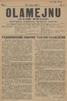 Olamejnu = (Nasz Świat) : pismo perjodyczne żydowskiej młodzieży szkolnej. R.1, 1927, № 3