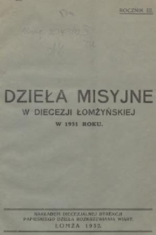 Dzieła Misyjne w Diecezji Łomżyńskiej w 1931 Roku. R.3 (1932)