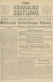 Krakauer Zeitung : zugleich amtliches Organ des K. U. K. Festungs-Kommandos. 1916, nr 93