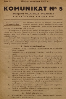 Komunikat № 5 Związku Młodzieży Wiejskiej Województwa Kieleckiego. R.1, 1928, № 5