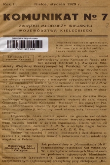 Komunikat № 7 Związku Młodzieży Wiejskiej Województwa Kieleckiego. R.2, 1929, № 7