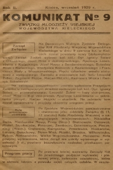 Komunikat № 9 Związku Młodzieży Wiejskiej Województwa Kieleckiego. R.2, 1929, № 9