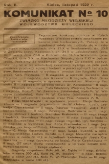 Komunikat № 10 Związku Młodzieży Wiejskiej Województwa Kieleckiego. R.2, 1929, № 10