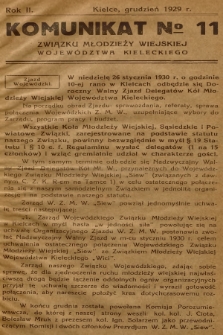 Komunikat № 11 Związku Młodzieży Wiejskiej Województwa Kieleckiego. R.2, 1929, № 11