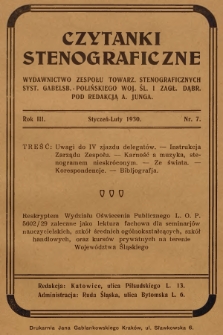 Czytanki Stenograficzne. R.3, 1930, nr 7