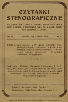 Czytanki Stenograficzne. R.3, 1930, nr 8