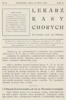 Lekarz Kasy Chorych. R.2, 1926, № 10 + wkładka