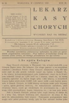 Lekarz Kasy Chorych. R.3, 1927, № 20