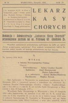 Lekarz Kasy Chorych. R.4, 1928, № 34