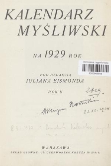 Kalendarz Myśliwski na 1929 Rok. R.2