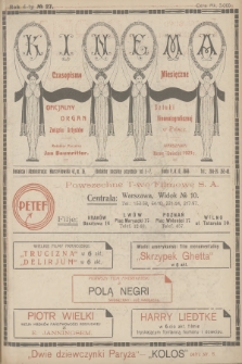 Kinema : czasopismo miesięczne : oficjalny organ Związku Artystów Sztuki Kinematograficznej w Polsce. R.4, 1923, №  27