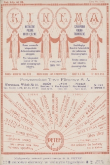 Kinema : niezależne polskie miesięczne czasopismo kinematograficzne. R.4, 1923, №  29 + wkładki