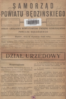 Samorząd Powiatu Będzińskiego : organ urzędowy Powiatowego Związku Komunalnego Powiatu Będzińskiego. R.2, 1925, nr 1