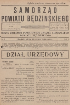 Samorząd Powiatu Będzińskiego : organ urzędowy Powiatowego Związku Komunalnego Powiatu Będzińskiego. R.3, 1926, nr 9