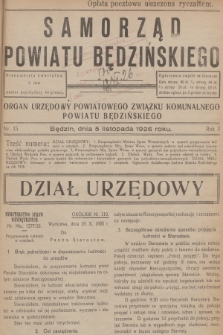 Samorząd Powiatu Będzińskiego : organ urzędowy Powiatowego Związku Komunalnego Powiatu Będzińskiego. R.3, 1926, nr 15