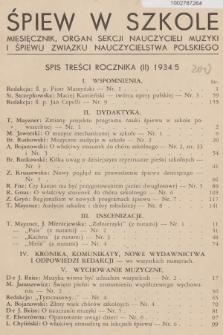 Śpiew w Szkole. R.2, 1934/1935, No. Spis treści rocznika (II) 1934/5