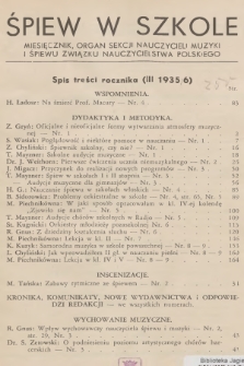 Śpiew w Szkole. R.3, 1935/1936, Spis treści rocznika (III 1935/6)