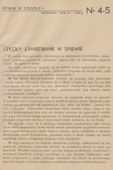 Śpiew w Szkole : organ Komisji Muzyki i Śpiewu Wydziału Pedagogicznego Związku Nauczycielstwa Polskiego. R.6, 1938/1939, No. 4-5