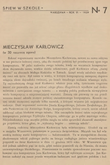 Śpiew w Szkole : organ Komisji Muzyki i Śpiewu Wydziału Pedagogicznego Związku Nauczycielstwa Polskiego. R.6, 1938/1939, No. 7