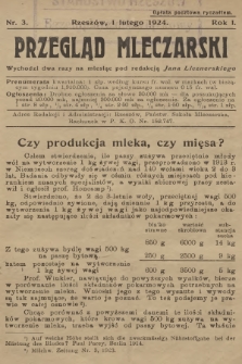 Przegląd Mleczarski. R.1, 1924, nr 3
