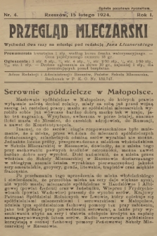 Przegląd Mleczarski. R.1, 1924, nr 4
